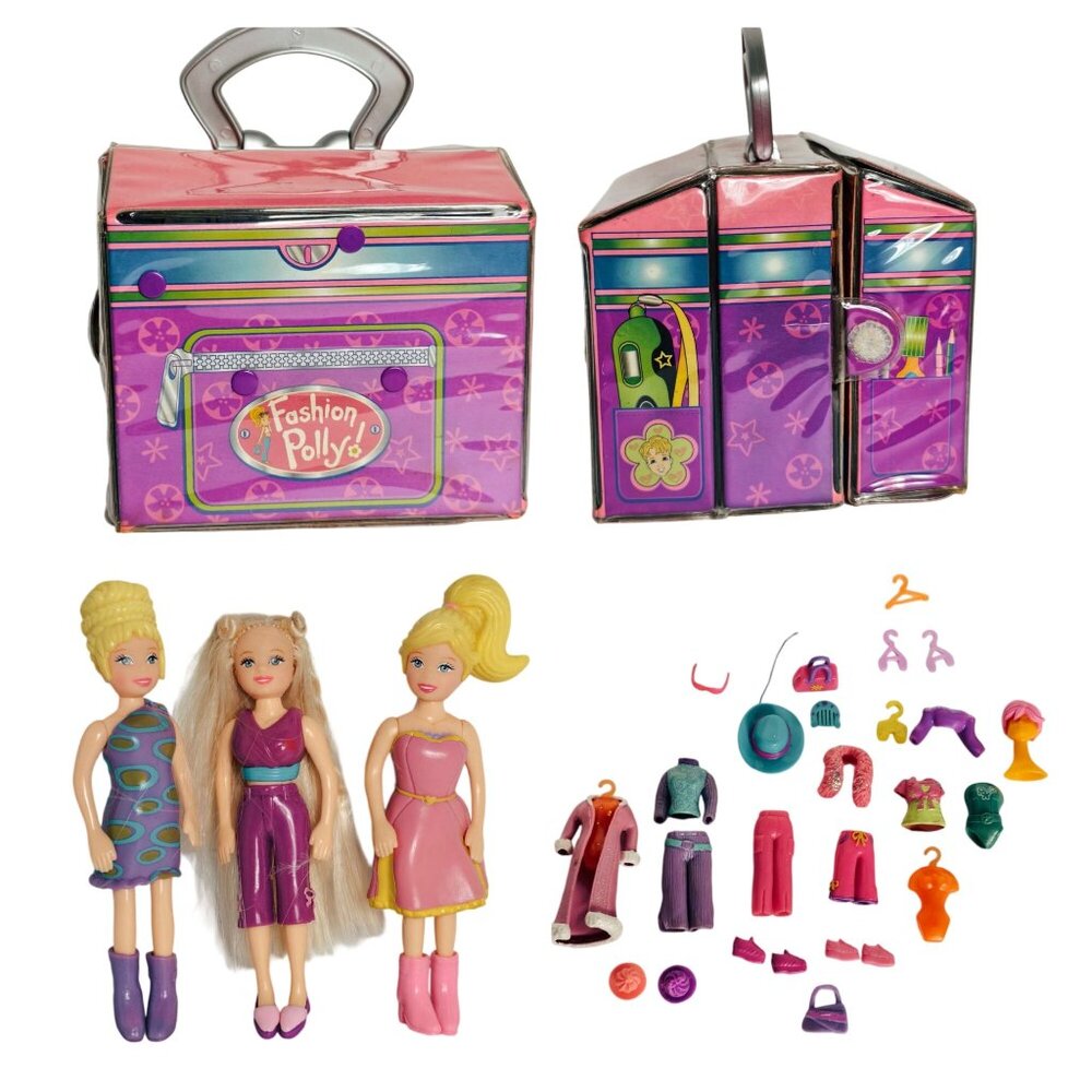 VTG Polly Pocket Fold Out Shopping Mall 3 Dolls Playset W/ Outfits & Accessories